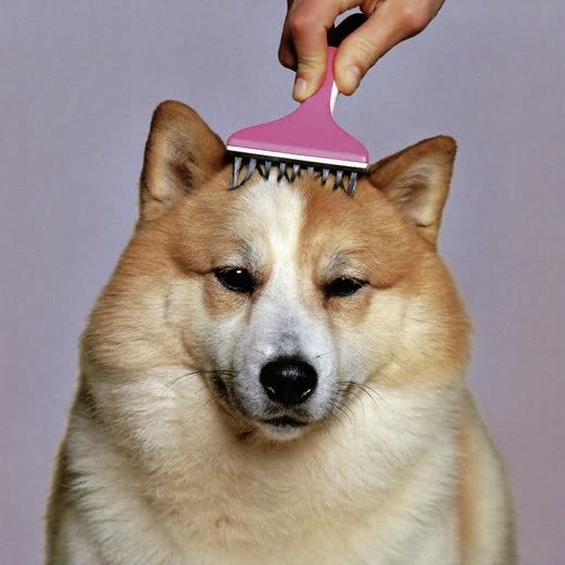 A fluffy dog being brushed out